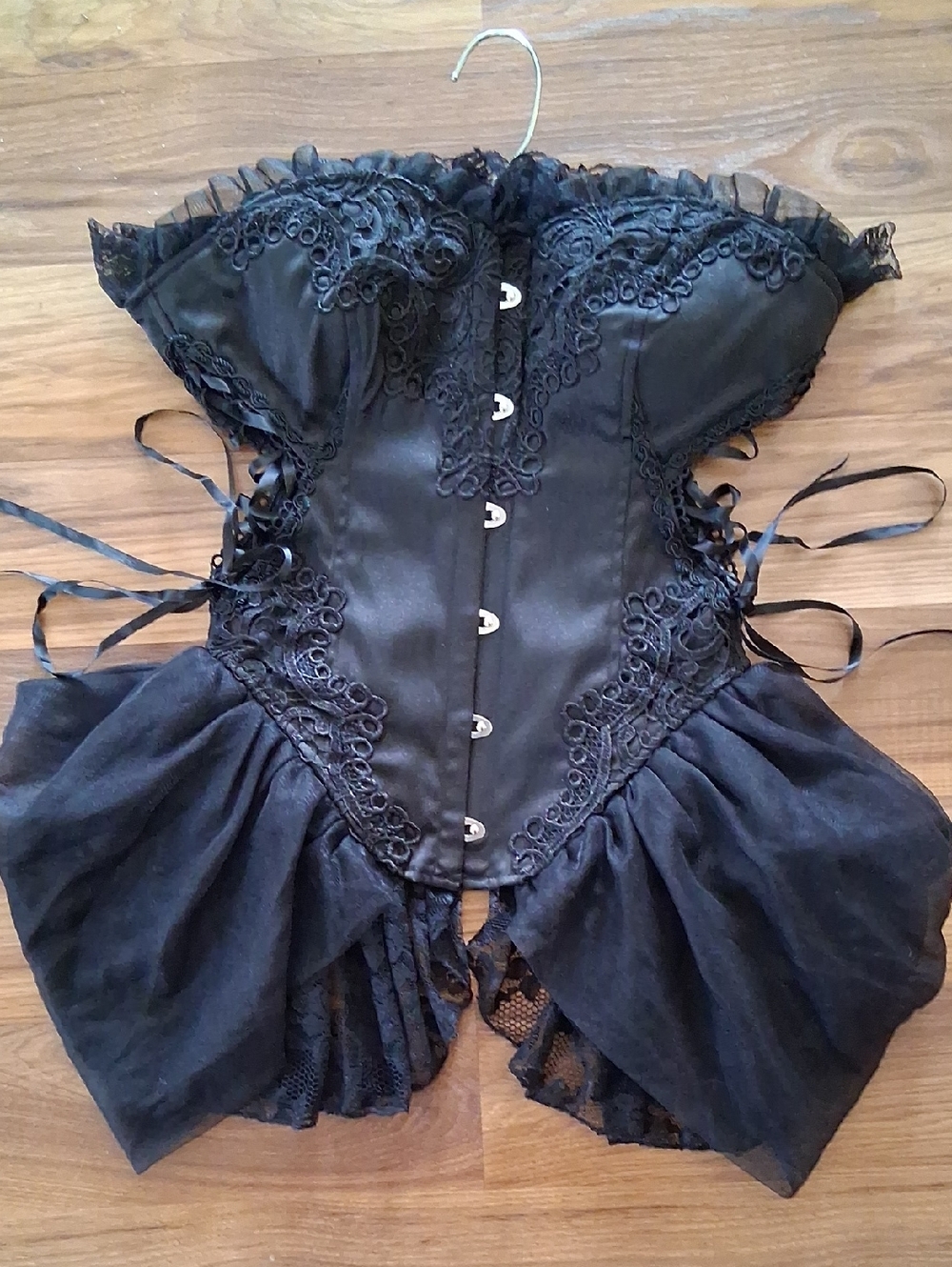 Black Lace Corset Top with Ruffled Peplum